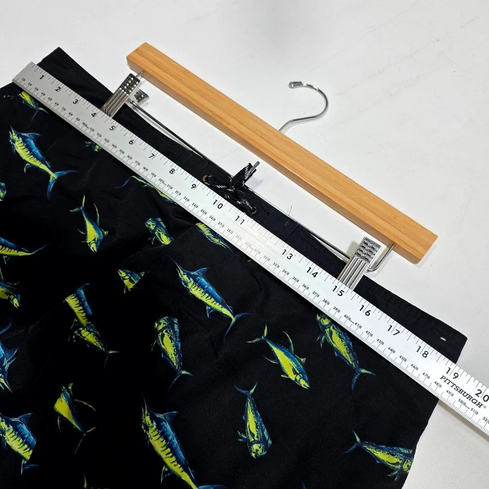 Jacks Surfboards Board Shorts Mens 36 Black Mahi Mahi Marlin Fish Print Trunks